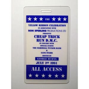 Cheap Trick Backstage Pass Run DMC Laminated 1991 Hosted George Burns Rock Rap